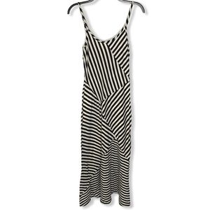 Black & Ivory Long Asymmetrical Striped Maxi Dress